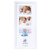 Personalised Baptism Day Triple Photo Frame With Blue Cross