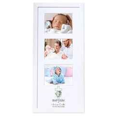 Personalised Baptism Day Triple Photo Frame With Green Cross
