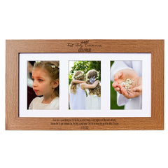 Personalised First Holy Communion Wooden Triple Photo 6 x 4 Frame Engraved Brown Oak Finish