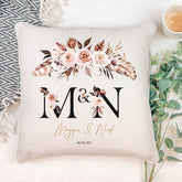 Personalised Boho Style Black Text Wedding Cushion Gift