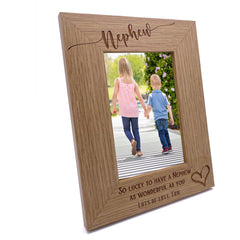 Personalised Nephew Love Heart Engraved Portrait Photo Frame Gift