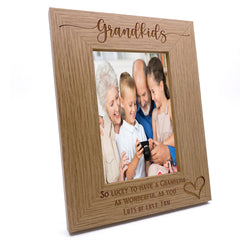 Personalised Grandkids Love Heart Engraved Portrait Photo Frame Gift