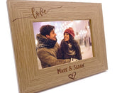 Personalised Love Photo Frame Gift Swish Heart Landscape Engraved Wooden