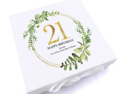 Personalised 21st Birthday Gift for her Keepsake Memory Box Gold Wreath Design