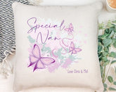 Personalised Special Nan Pink and Purple Butterfly Cushion Gift