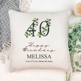 Personalised 40th Birthday Green Leaf Design Cushion Gift