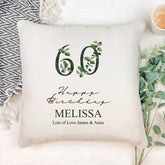 Personalised 60th Birthday Green Leaf Design Cushion Gift