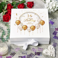 Personalised 16th Birthday Keepsake Box Gift With Gold Balloons