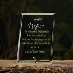 Personalised Wife Keepsake Gift Glass Plaque With Sentiment