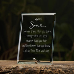 Personalised Son Keepsake Gift Glass Plaque With Sentiment