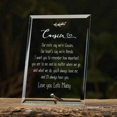 Personalised Cousin Keepsake Gift Glass Plaque With Sentiment