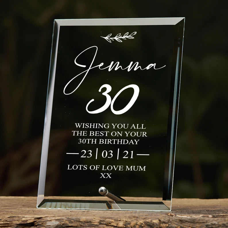 30th Birthday Personalised Glass Plaque Gift With Sentiment Personalised Plaque Gift ukgiftstoreonline 6 x 4 Inch