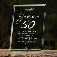 50th Birthday Personalised Glass Plaque Gift With Sentiment Personalised Plaque Gift ukgiftstoreonline 6 x 4 Inch