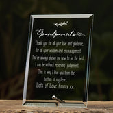 Personalised Grandparents Keepsake Gift Glass Plaque With Sentiment
