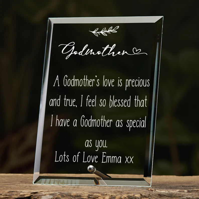 Godmother Personalised Glass Plaque Gift With Sentiment Personalised Plaque Gift ukgiftstoreonline 6x4 Inch