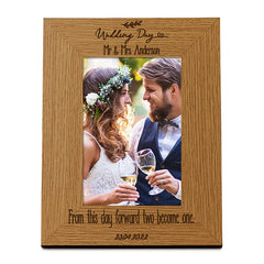 Personalised Wedding Day Photo Picture Frame Portrait With Leaf