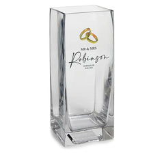 Personalised Mr and Mrs Wedding Flower Vase Gift Present With Rings