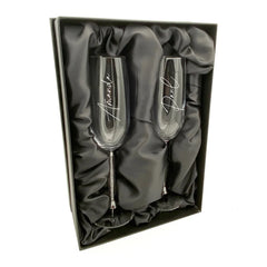 ukgiftstoreonline Personalised Pair of Crystal Filled Champagne Flutes Glasses Prosecco Elements Anniversary Wedding Gift