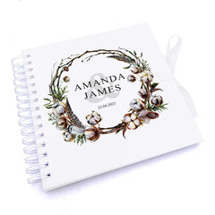 Personalised Wedding Scrapbook Photo Album Gift with Watercolour Rustic Cotton Design