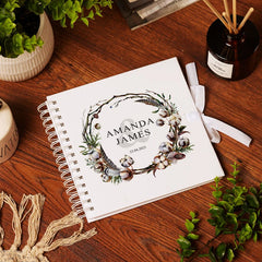 Personalised Wedding Scrapbook Photo Album Gift with Watercolour Rustic Cotton Design