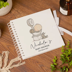 Personalised Baby Shower Guest Book Scrapbook With Cute Baby On Scale