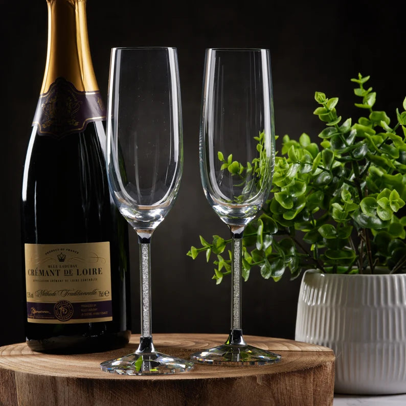 ukgiftstoreonline Pair of Crystal Filled Champagne Flute Glasses Champagne Glasses ukgiftstoreonline