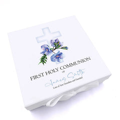 ukgiftstoreonline Personalised First Holy Communion Blue Cross Keepsake Memory Box Gift