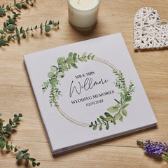 Personalised Large Wedding Photo Album Gift Linen Cover Eucalyptus Wreath Linen Photo Album ukgiftstoreonline