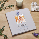 Personalised Baptism Photo Album Linen Cover With Blue cross