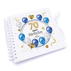 Personalised 70th Birthday Blue Balloon Guestbook Scrapbook Photo Album