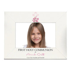 Personalised First Holy Communion Photo Frame With Pink Cross