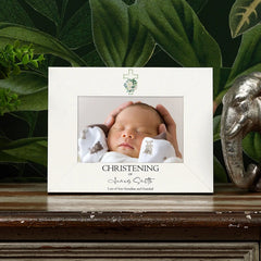 Personalised Christening Day Photo Frame Gift With Green Cross