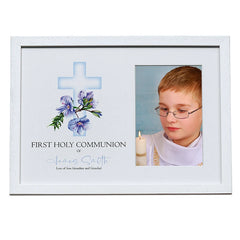 Personalised Holy Communion White Photo Frame With Blue Cross 6"x4"