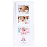 Personalised Baptism Day Triple Photo Frame With Pink Cross