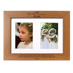 First Holy Communion Photo Frame Portrait Double 6x4 Inch Brown Personalised