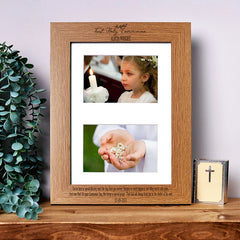 First Holy Communion Photo Frame Landscape Double 6x4 Inch Brown Personalised