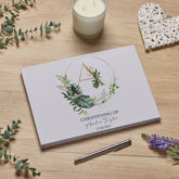 Personalised Large A4 Christening Guest Book Leaf Design Linen Cover