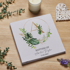 Personalised Baptism Large Linen Cover Photo Album With Leaf Design