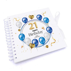 Personalised 21st Birthday Blue Balloon Guestbook Scrapbook Photo Album
