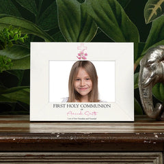 Personalised First Holy Communion Photo Frame With Pink Cross