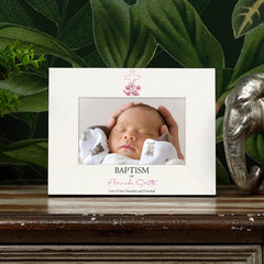 Personalised Baptism Day Photo Frame Gift With Pink Cross