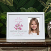 Personalised Holy Communion White Photo Frame With Pink Cross 6"x4"