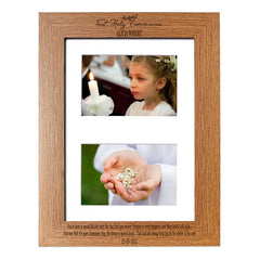 First Holy Communion Photo Frame Landscape Double 6x4 Inch Brown Personalised