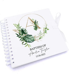 Personalised Baptism Guestbook Scrapbook Photo Album Tropical Leaves