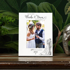 Personalised Wedding Day Wooden Photo Frame Gift With Sketch Couple Photo Frame ukgiftstoreonline