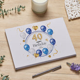Personalised Large A4 40th Birthday Linen Guest Book Blue Balloons