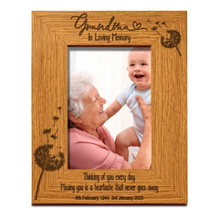 Grandma Remembrance Photo Frame Personalised Portrait With Dandelions