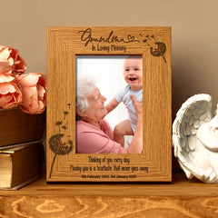 Grandma Remembrance Photo Frame Personalised Portrait With Dandelions