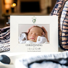 Personalised Christening Day Photo Frame Gift With Green Cross