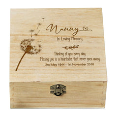ukgiftstoreonline Personalised Nanny In Loving Memory Remembrance Keepsake Box With Dandelions